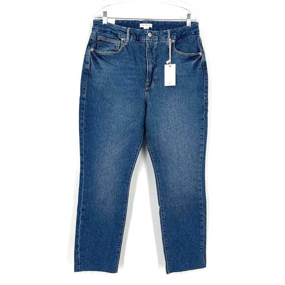 Good American Good Crop Raw Hem Slim Jeans Blue 940 Women's Size 15 NWT - Picture 1 of 8